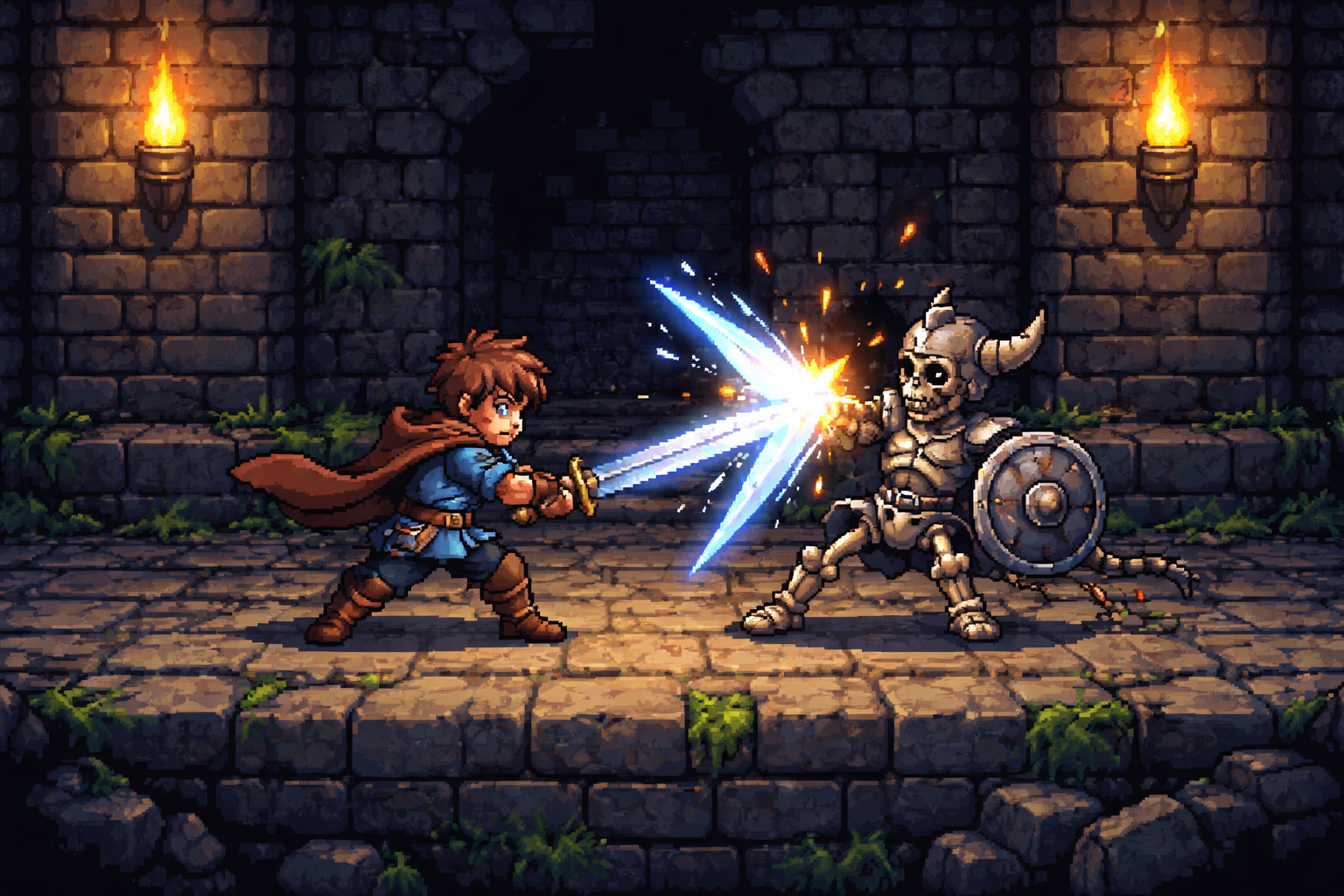 Hero vs Skeleton Battle Scene